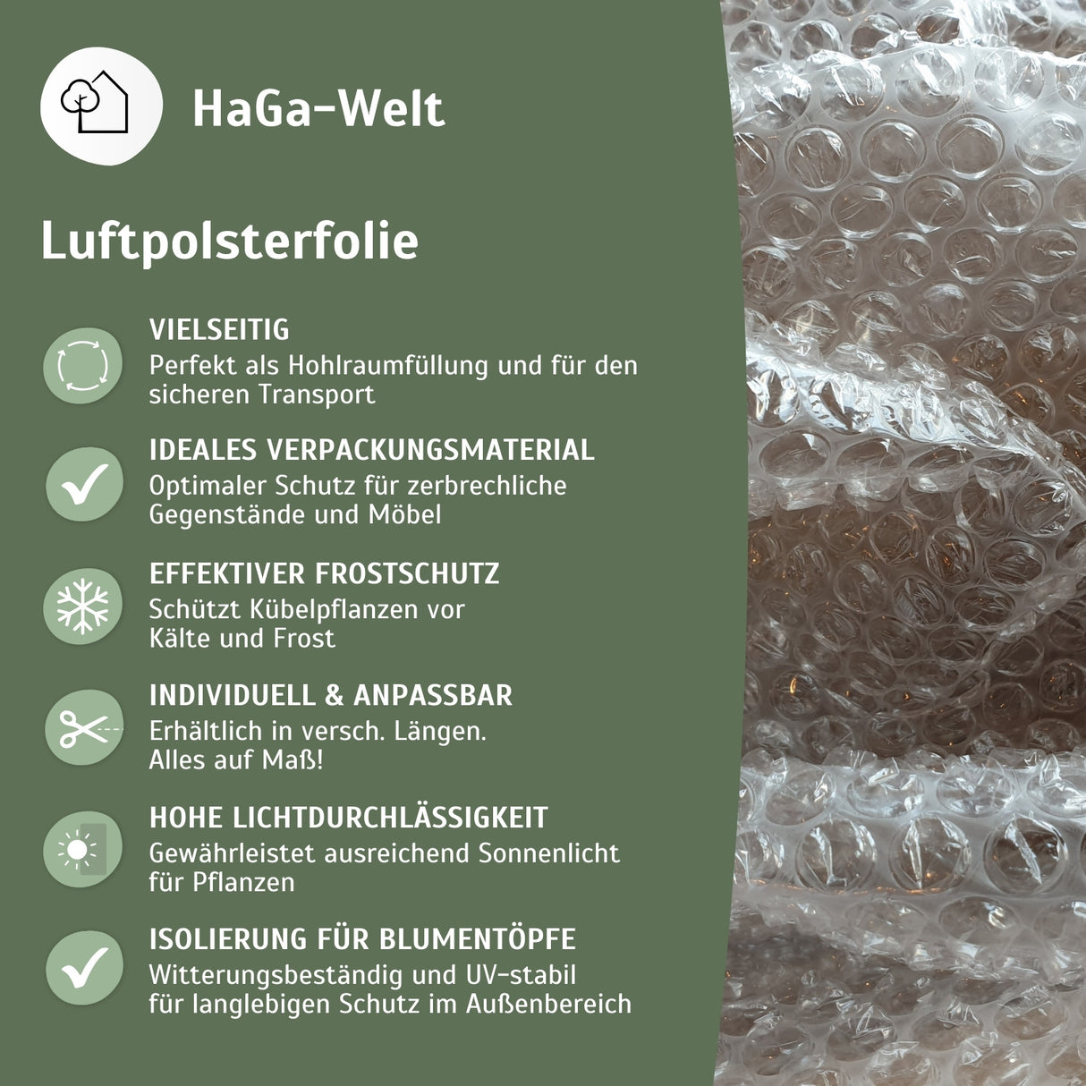 Luftpolsterfolie 1,2 m Breite 2-lagig – Vielseitiger Schutz für Pflanzen und empfindliche Gegenstände – HaGa-Welt