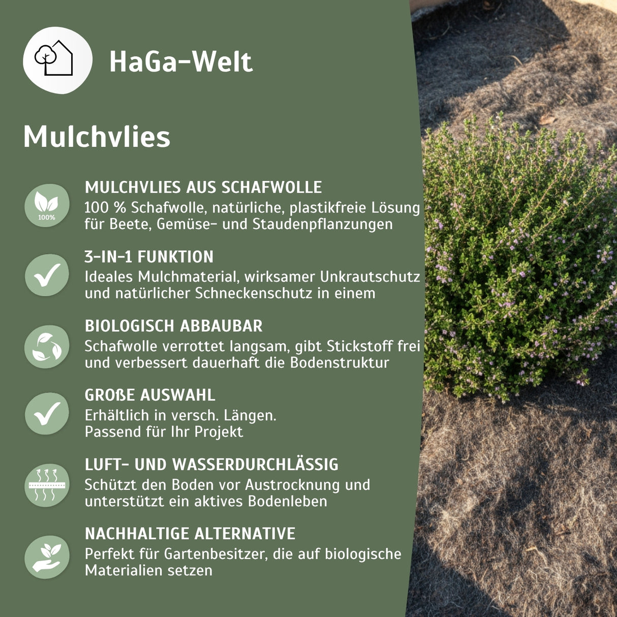 Mulchvlies aus Schafwolle – aus 100 % Schafwolle, biologisch abbaubar