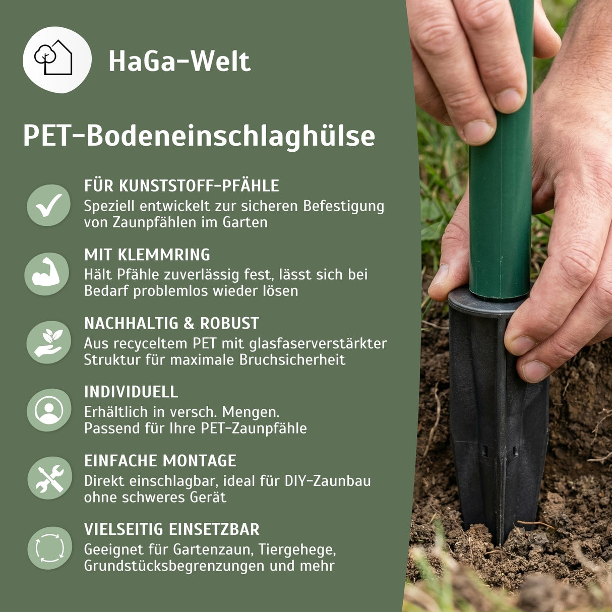 Bodeneinschlaghülse für Kunststoff-Pfähle PET Bodenhülse graphit – HaGa-Welt