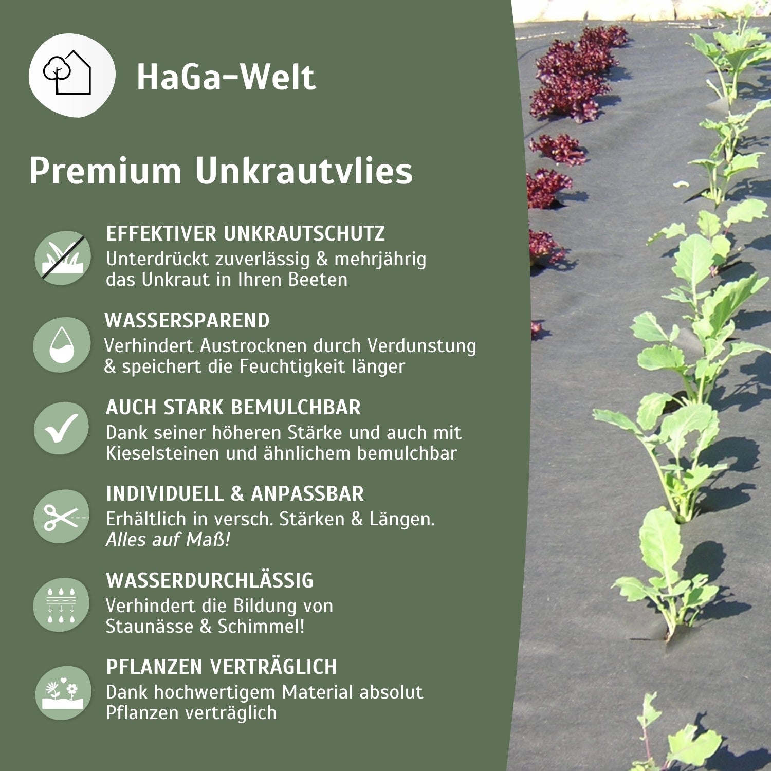 Toile Anti-Mauvaises Herbes HaGa 80g/m² 1.2x20m - Respirante, Résistante, Protection Efficace Jardin