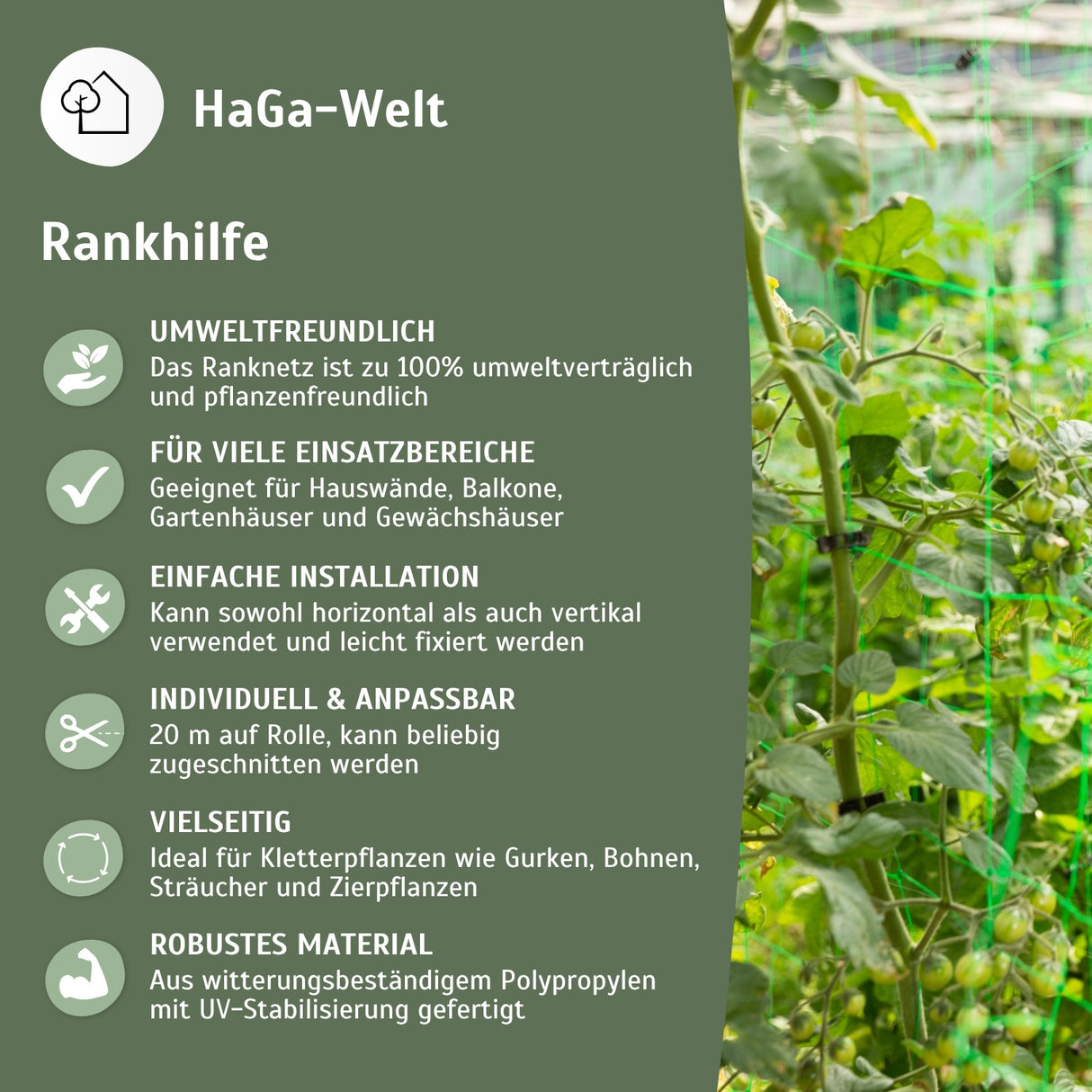 Rankhilfe Masche 140mm Ranknetz für Kletterpflanzen grün – HaGa-Welt