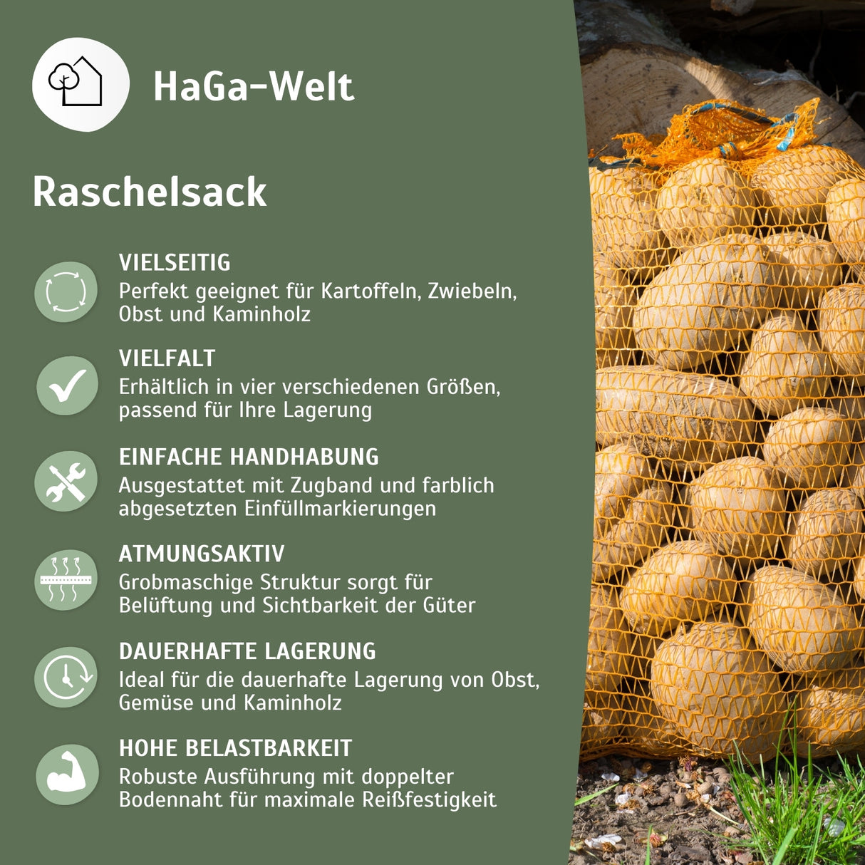 Raschelsäcke, 100 Stück – wahre Allrounder zum Einlagern – HaGa-Welt