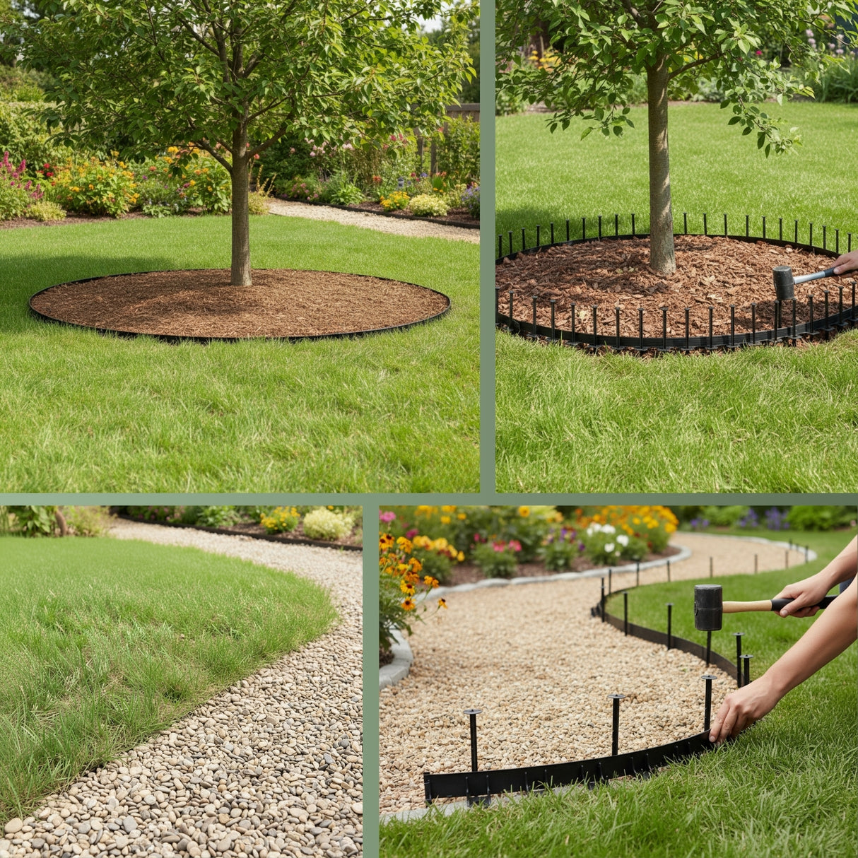 Rasenkante, flexibel 10 m x 40 mm mit 20 Befestigungstiften – Beeteinfassung leicht gemacht – HaGa-Welt