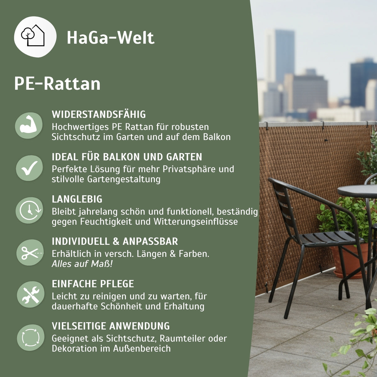 PE-Rattan in 0,9m Breite Meterware Sichtschutz Balkonblende – HaGa-Welt