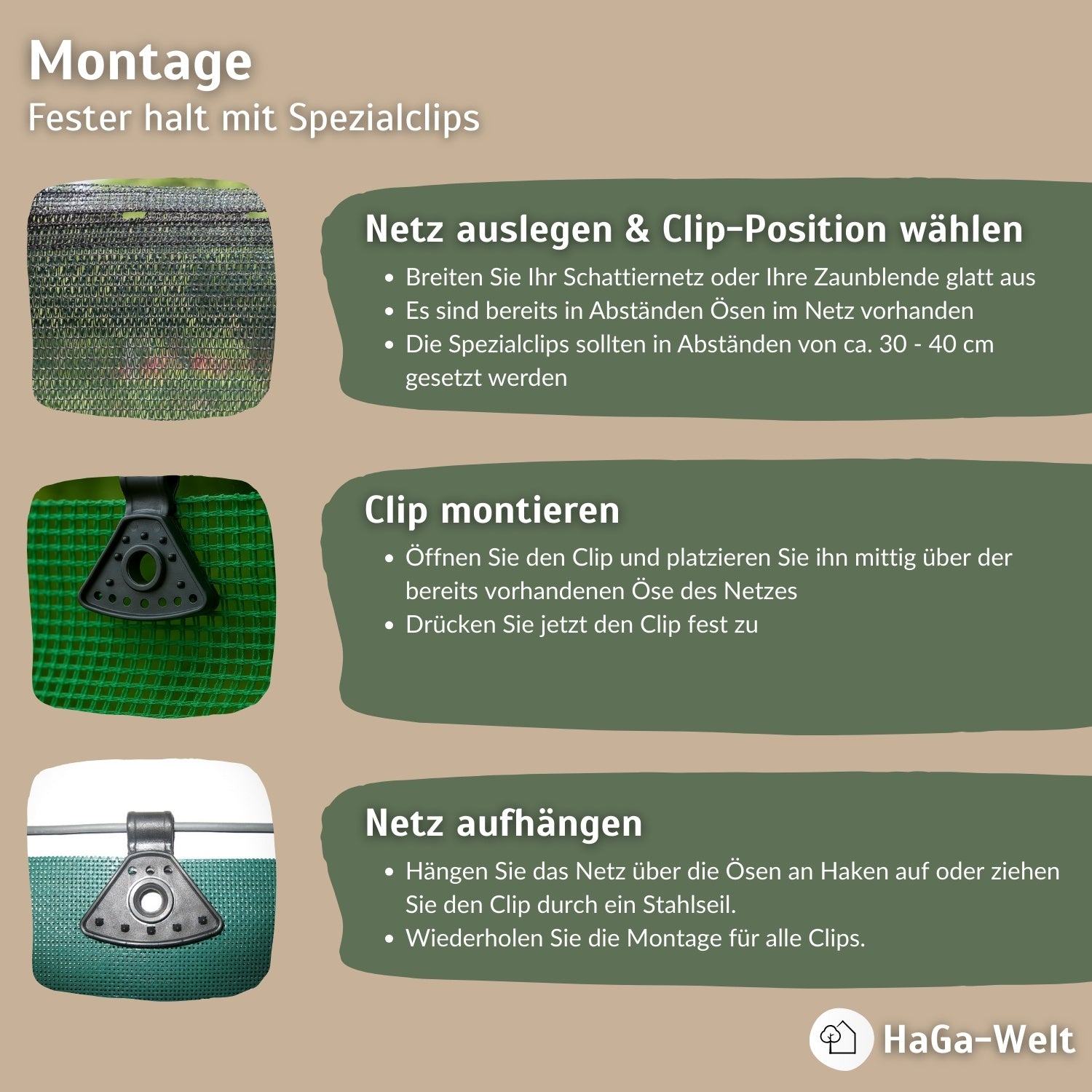 SPEZIALCLIP mit Öse für Schattiernetz, Windschutzgewebe, Zaunblende Netz – HaGa-Welt