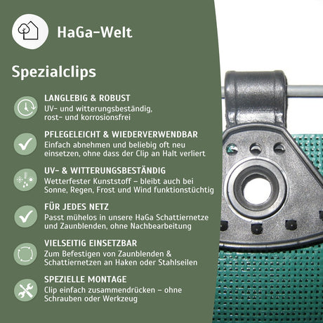 SPEZIALCLIP mit Öse für Schattiernetz, Windschutzgewebe, Zaunblende Netz – HaGa-Welt
