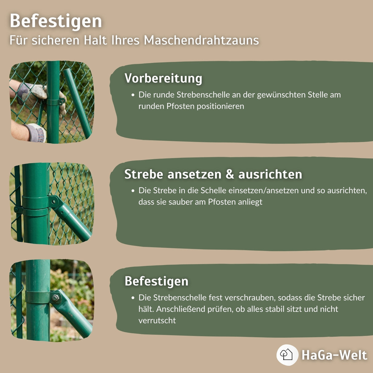 Strebenschelle rund Ø3,8cm Befestigungsschelle für Zaunbau in grün – HaGa-Welt