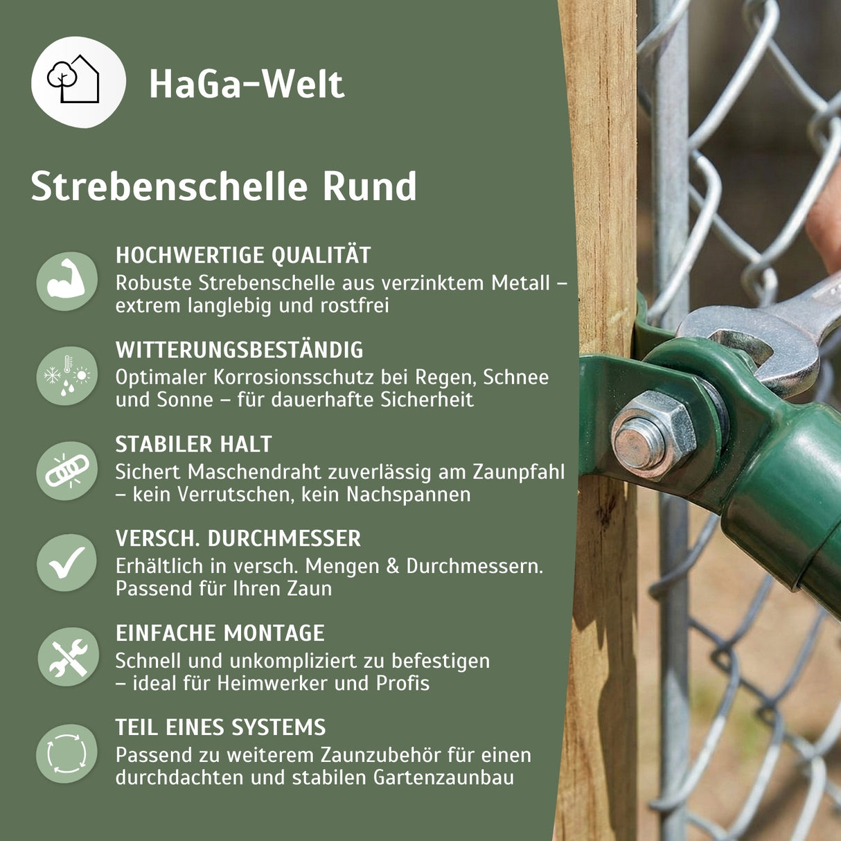 Strebenschelle rund versch. Ø Befestigungsschelle für Zaunbau in braun – HaGa-Welt