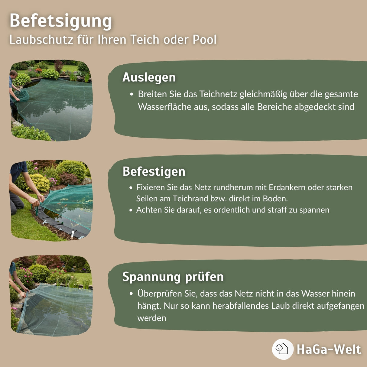Premium Teichnetz – extra feinmaschig, perfekt als Pool Abdecknetz und Laubnetz für Teiche – HaGa-Welt